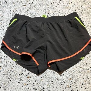 Under Armour Women's Black Shorts with Orange and Green Accents Size XL